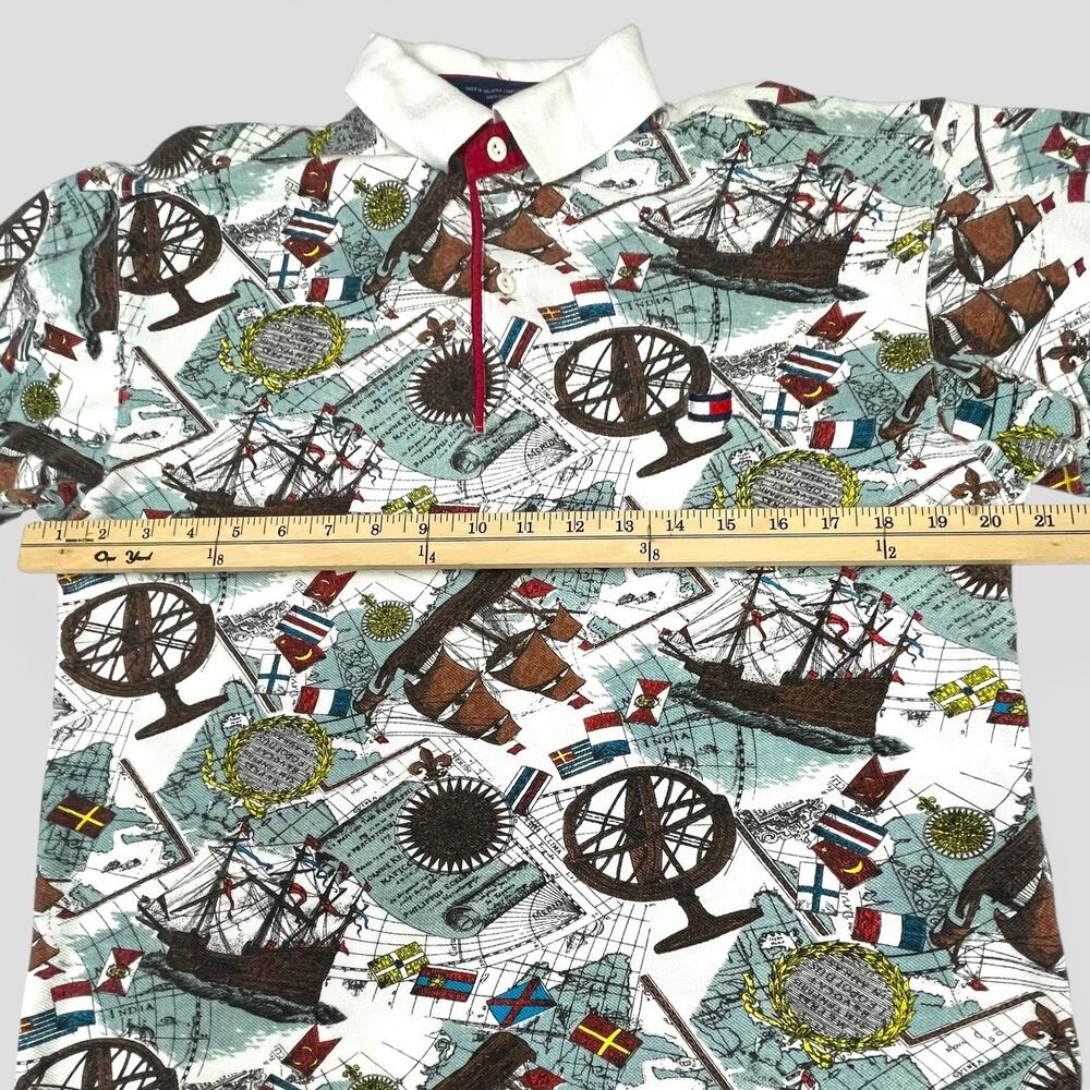 Vintage 90s Tommy Hilfiger Nautical Map AOP Polo Shirt Small S Sailboat - Picture 7 of 7
